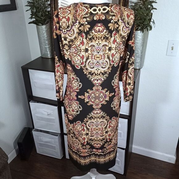 I.N.C INTERNATIONAL CONCEPTS BLACK, GOLD & BURGUNDY DRESS SZ.S EUC - Picture 4 of 7